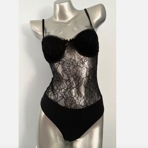 For Love & Lemons Victorias Secret Black Underwire Lace Bodysuit Top
